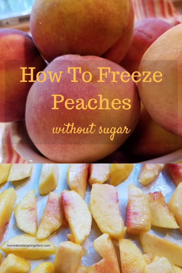 Whole and sliced peaches with text overlay.