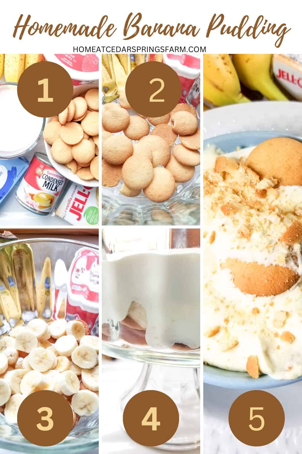 Steps for making southern banana pudding with text overlay.