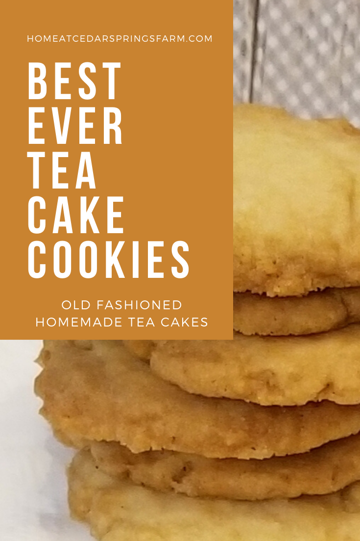 Tea Cake Cookies stacked up with text overlay.