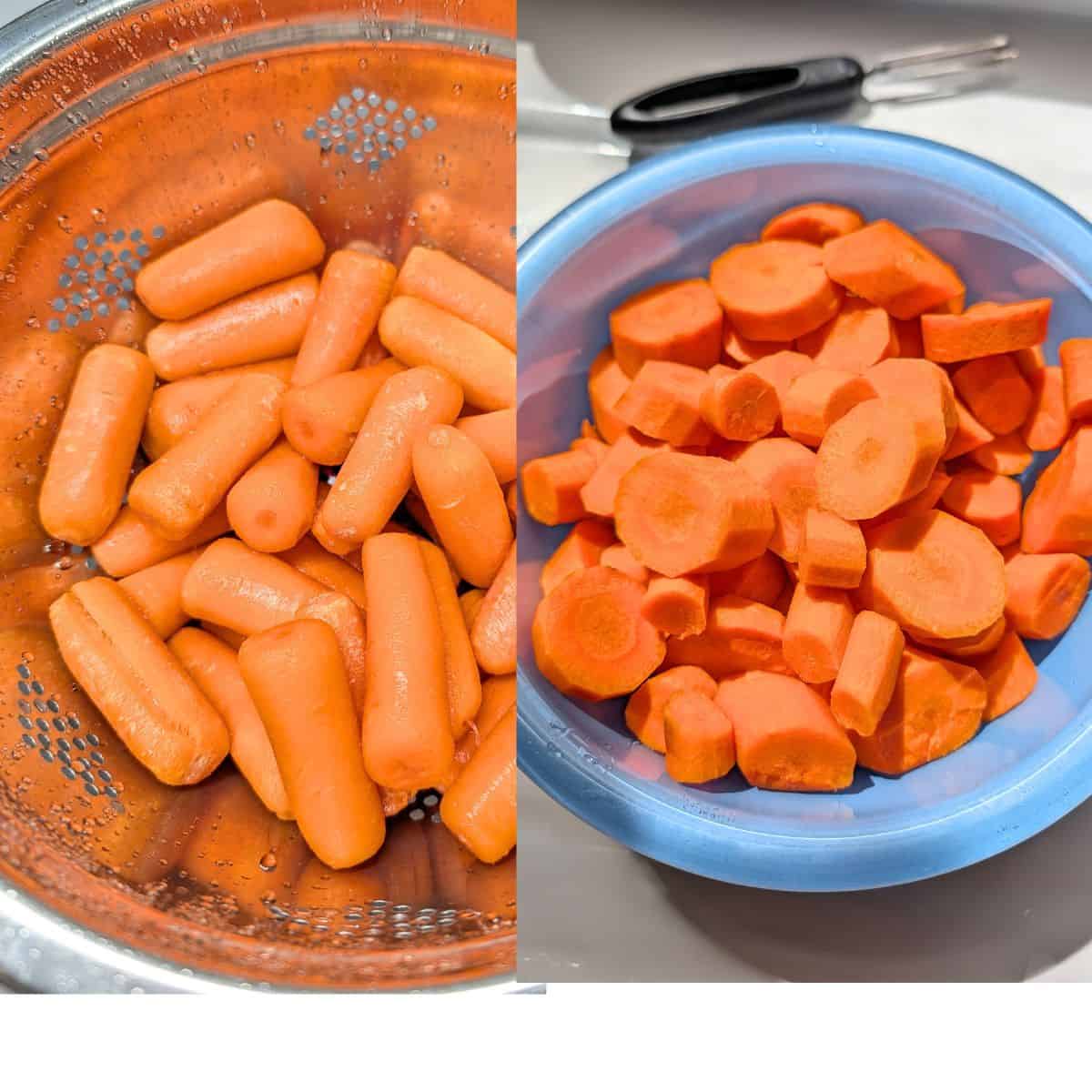 Washed and chopped carrots in a bowl.