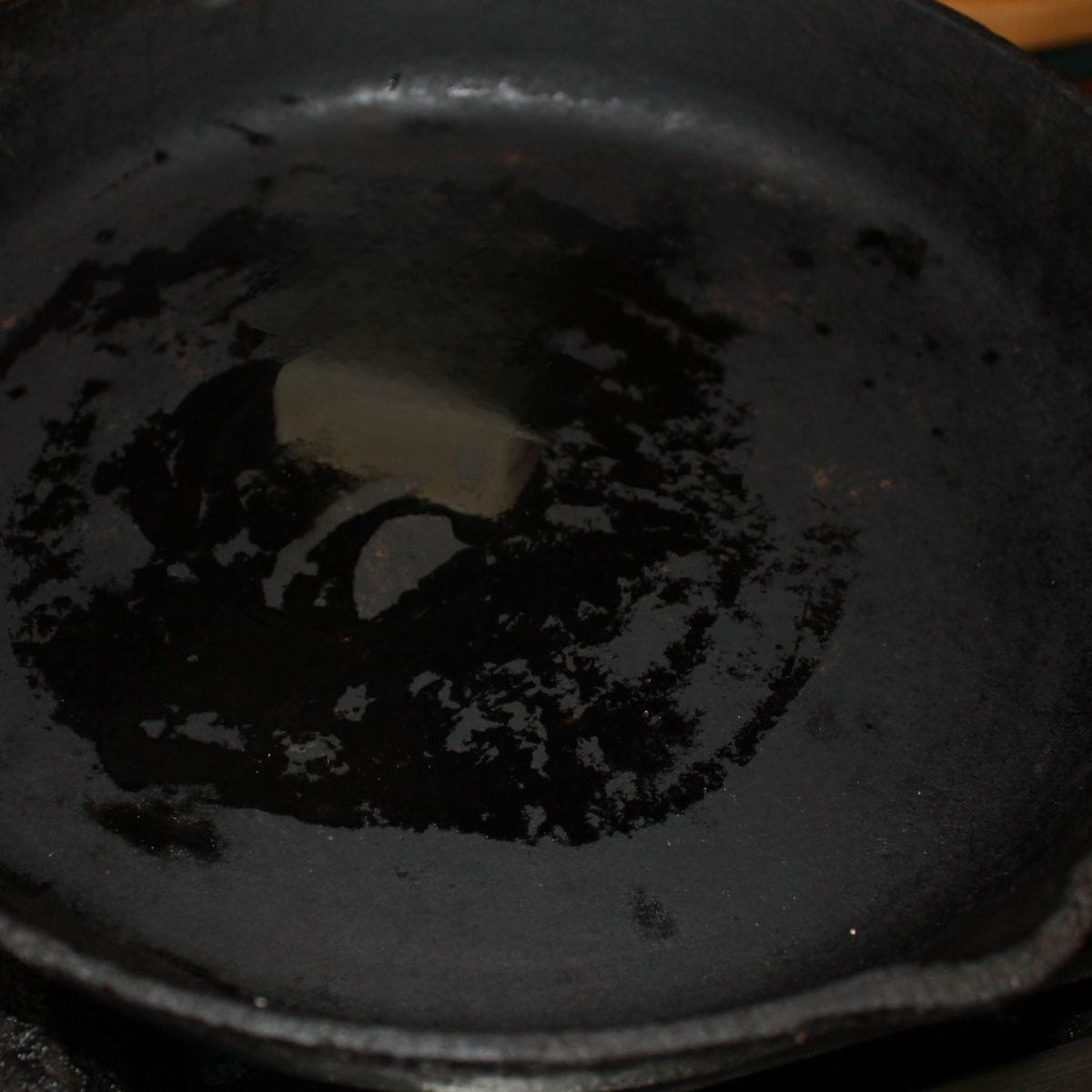 A black cast iron skillet.