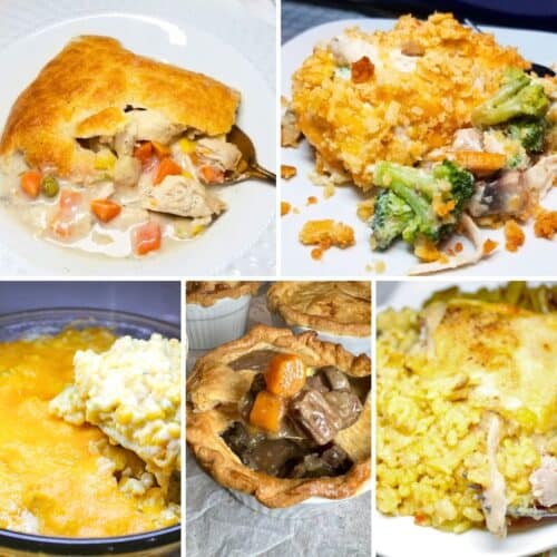Multiple casserole recipes ready to eat.