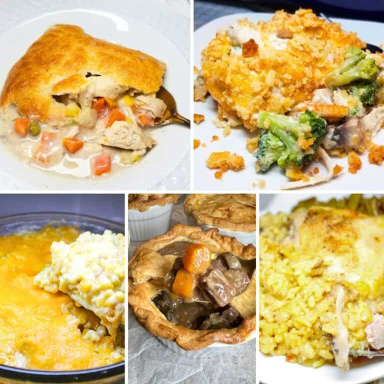 Multiple casserole recipes ready to eat.