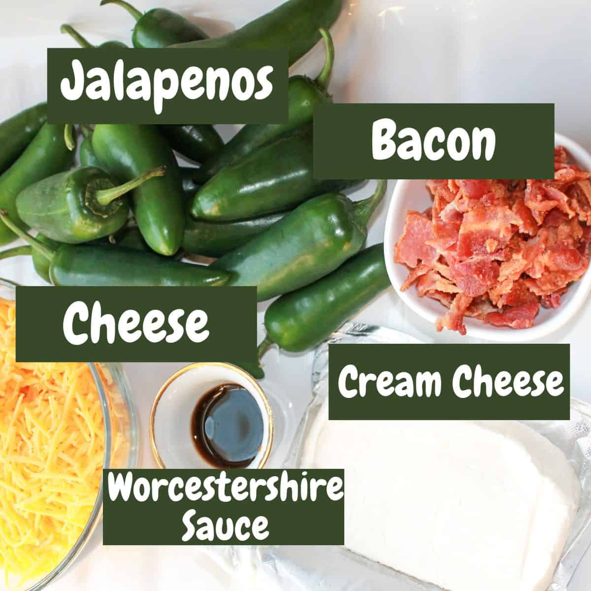 Ingredients needed for making jalapeno poppers with text overlay.