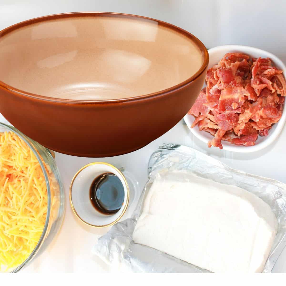 A red bowl with the ingredients needed for making jalapeno peppers.