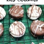 Chocolate Covered Ritz Crackers on a baking rack with a green towel.