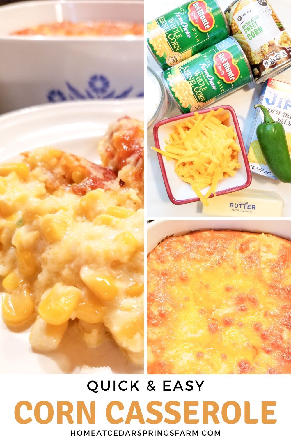 pictures of corn casserole with text overlay
