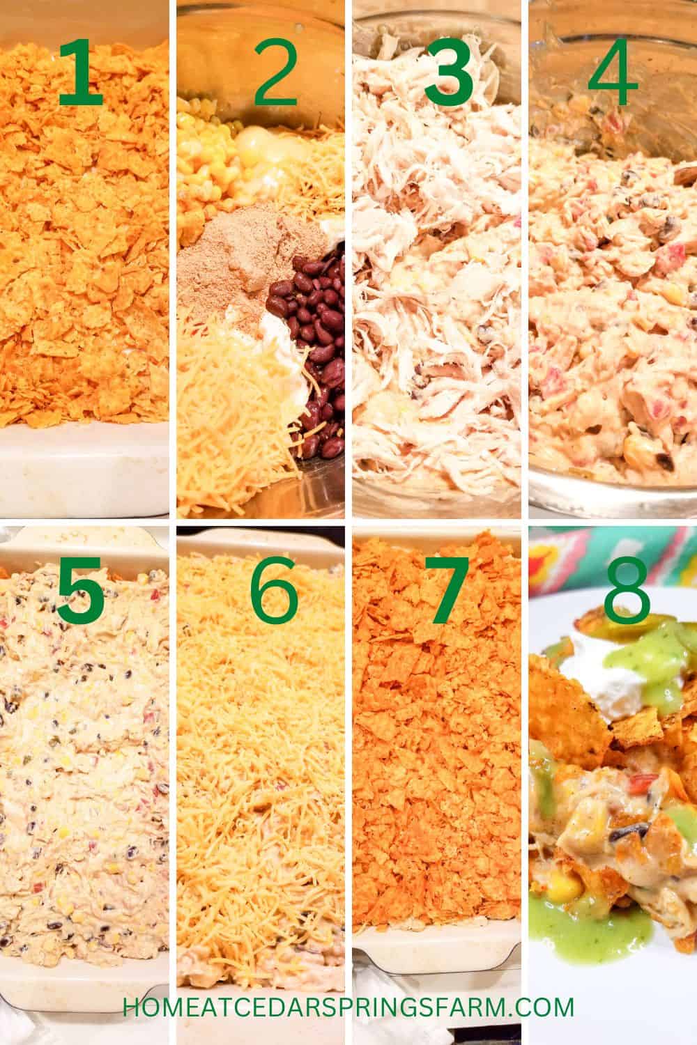 Step for making Dorito Chicken Casserole with text overlay.