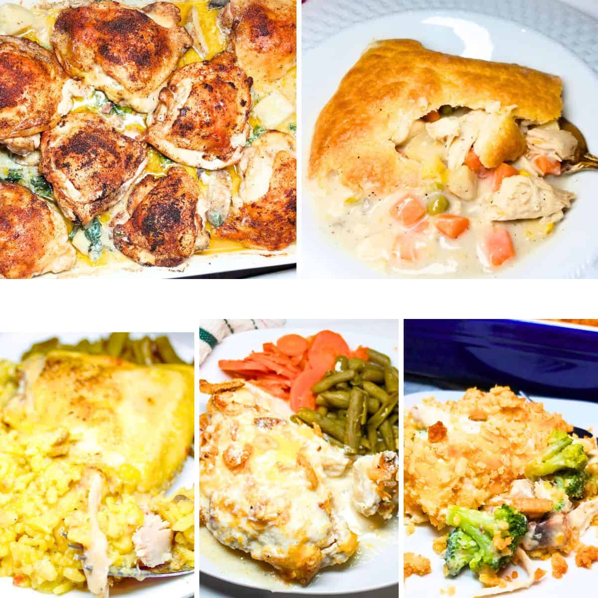 Easy chicken dinner options shown ready to eat.
