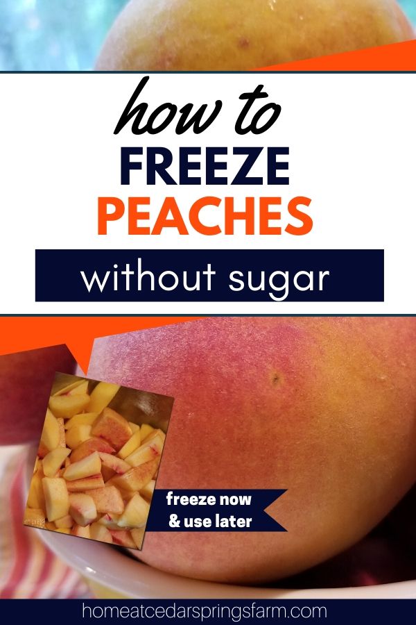 Whole and sliced peaches with text overlay.