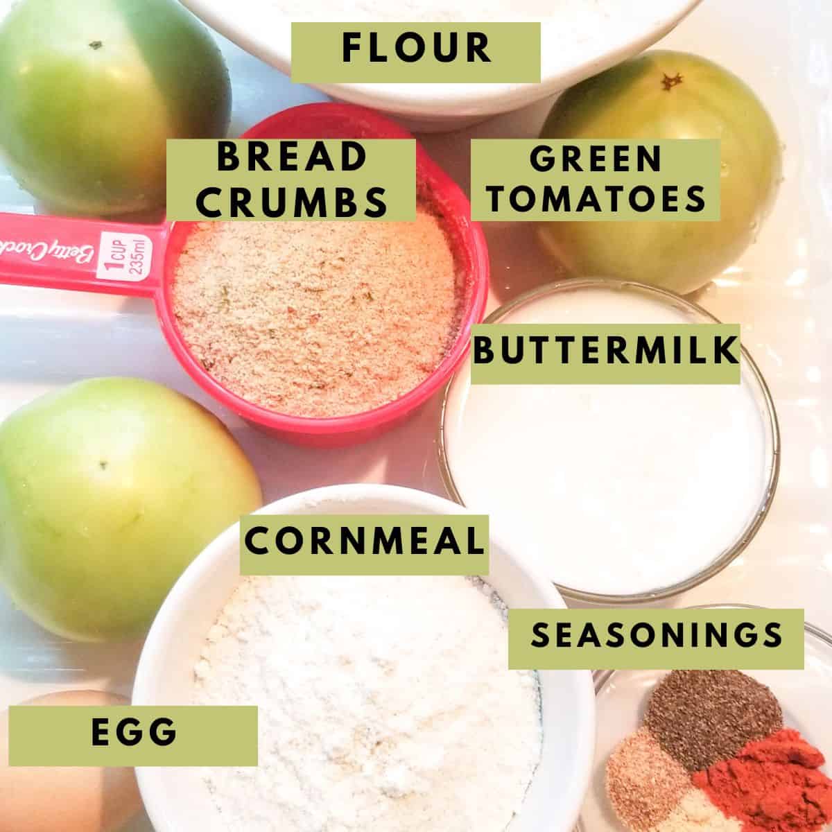 Ingredients needed for frying tomatoes with text overlay.