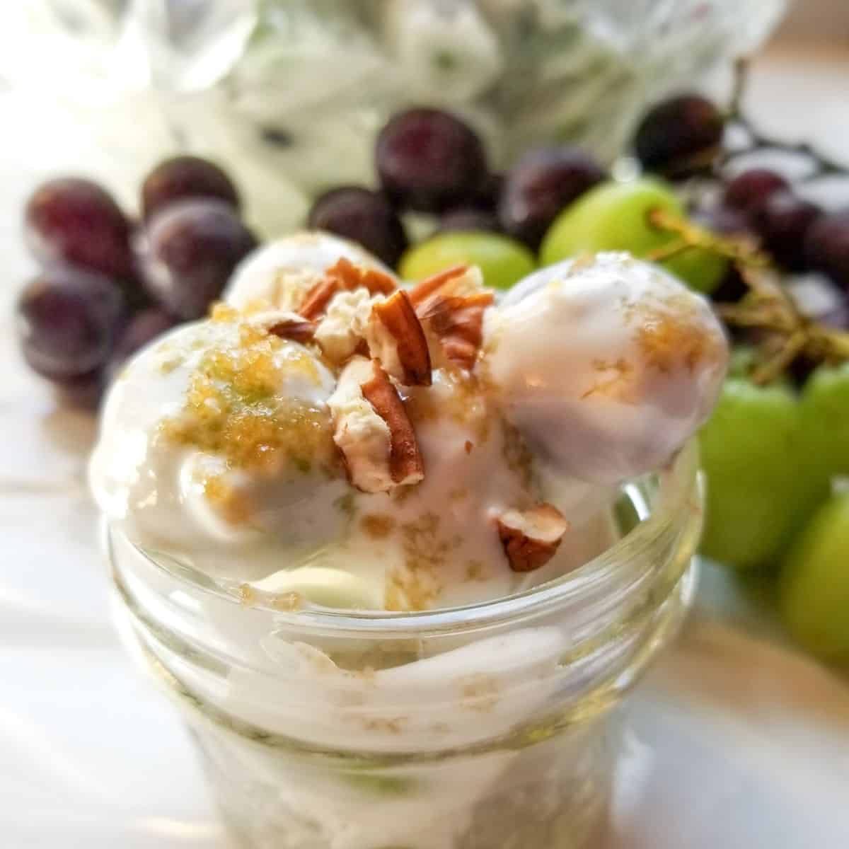Grape salad in a serving bowl.