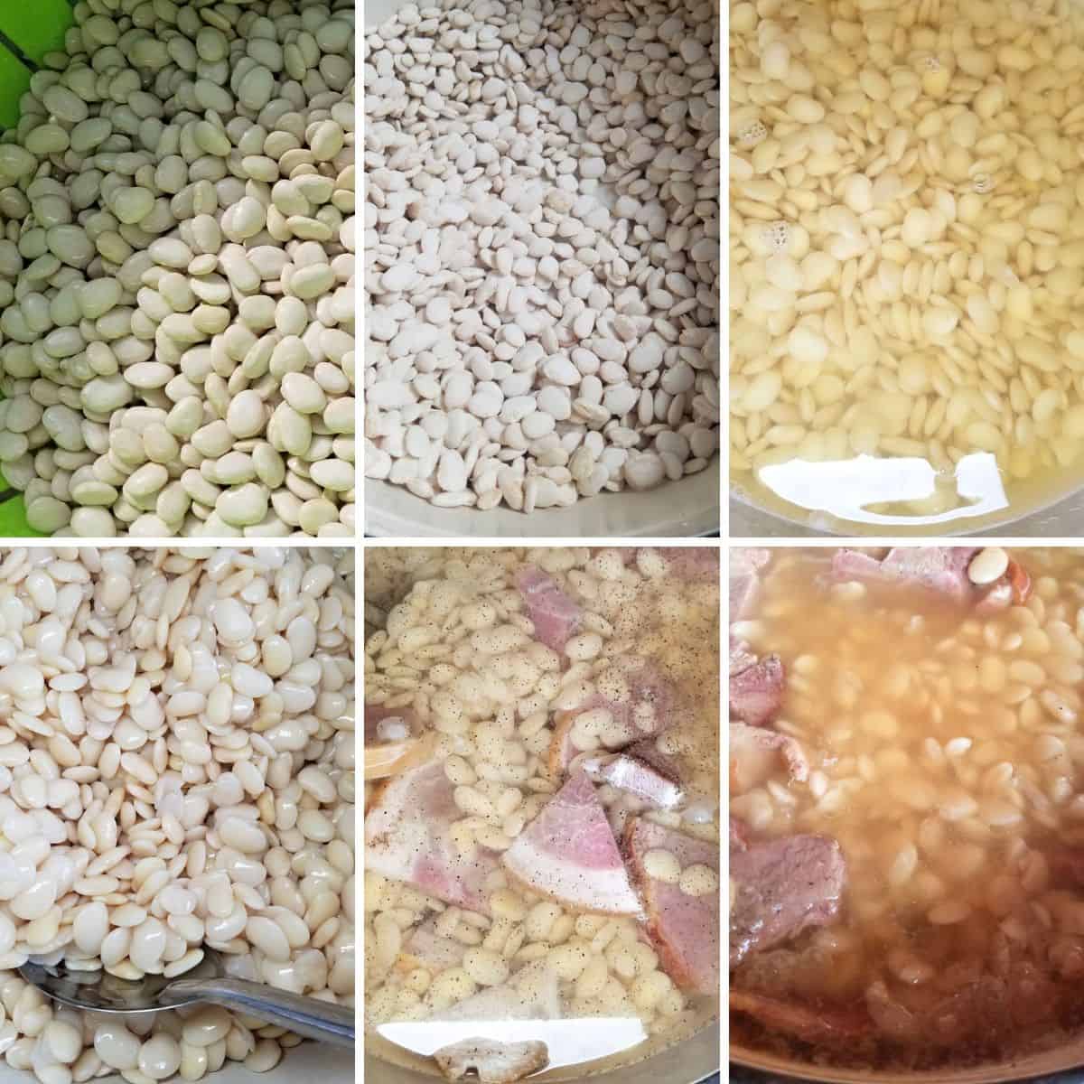 Step shown for preparing beans and ham.