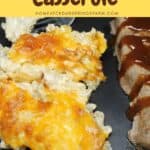 Hash Brown Casserole on a black plate with bbq and text overlay.