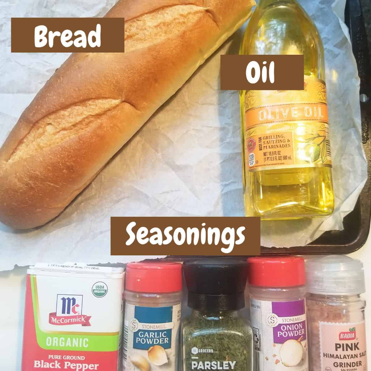 Ingredients needed for making homemade croutons.