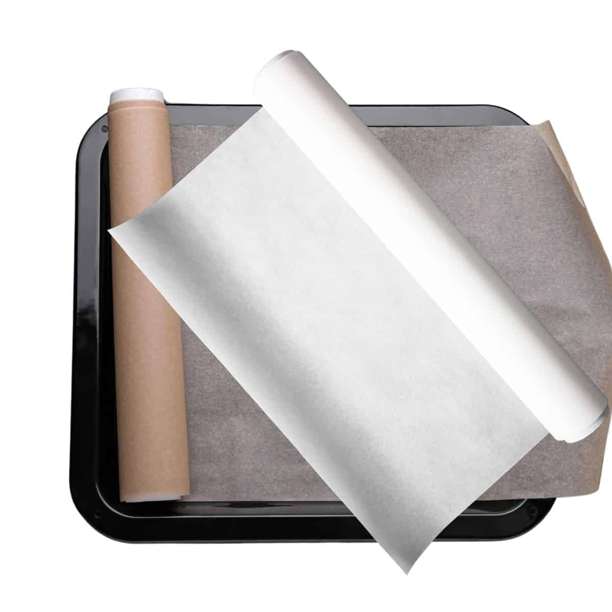 Parchment paper on a baking sheet.