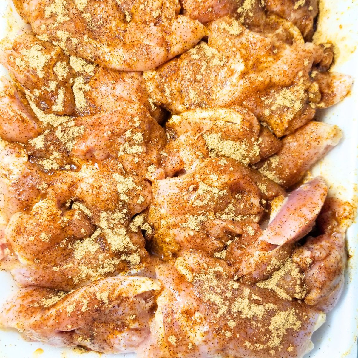Seasoned chicken for the queso chicken and rice.