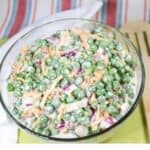 English Pea Salad in a serving bowl.