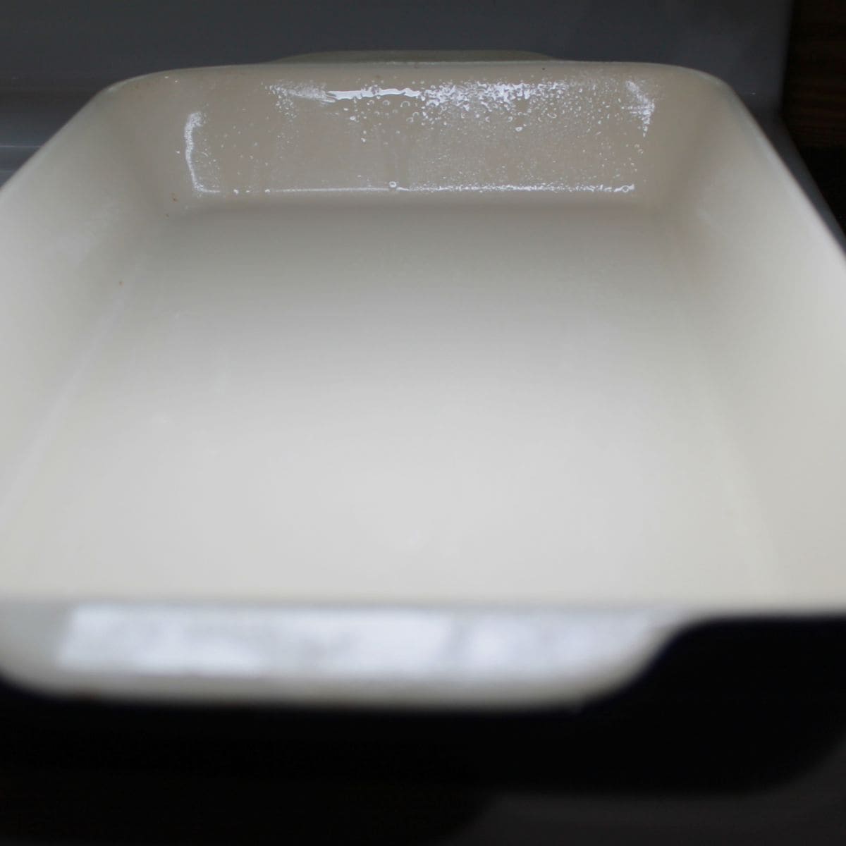 A casserole dish with nonstick spray.