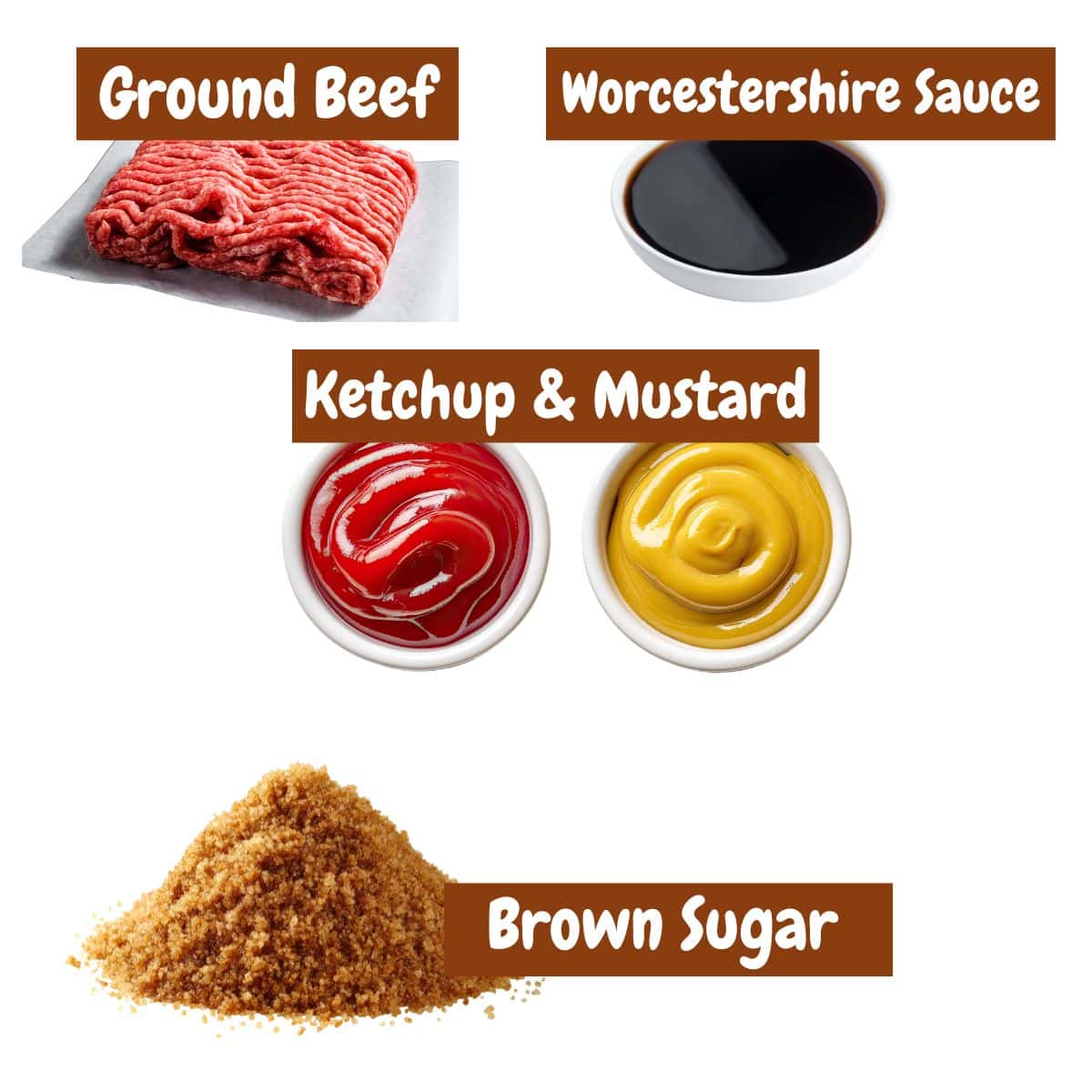 Ingredients needed for making homemade sloppy joes with text overlay.