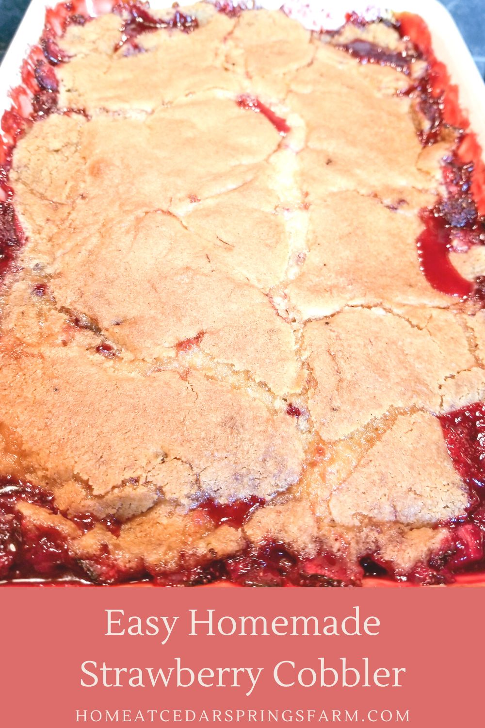 Strawberry cobbler with text overlay