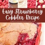 Steps shown for making strawberry cobbler with text overlay.