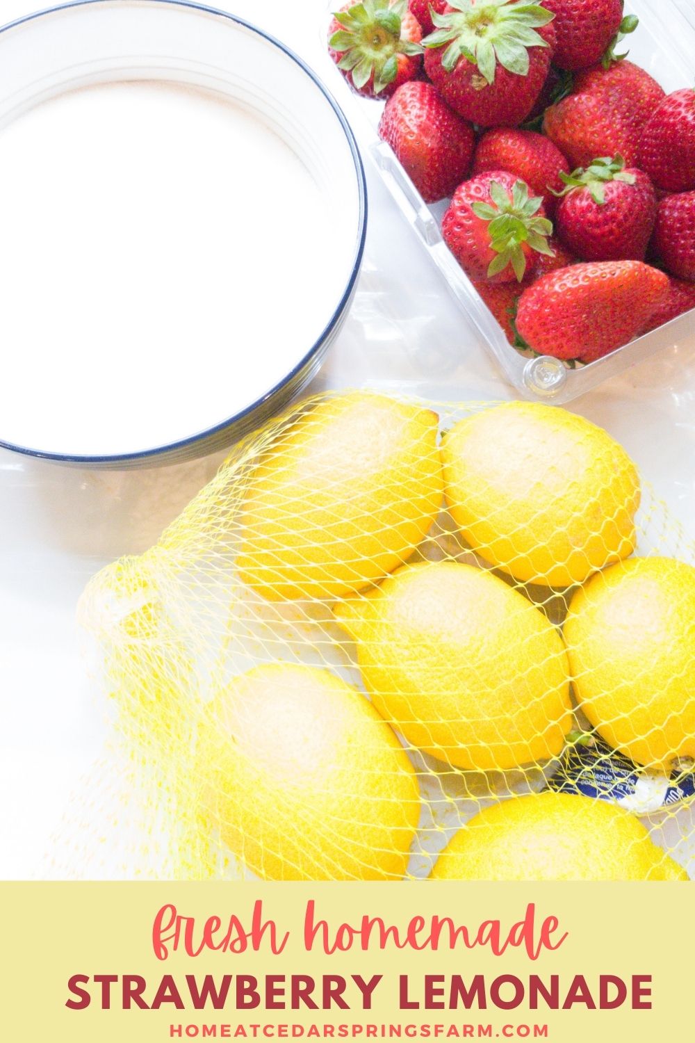 picture of strawberry lemonade ingredients with text overlay