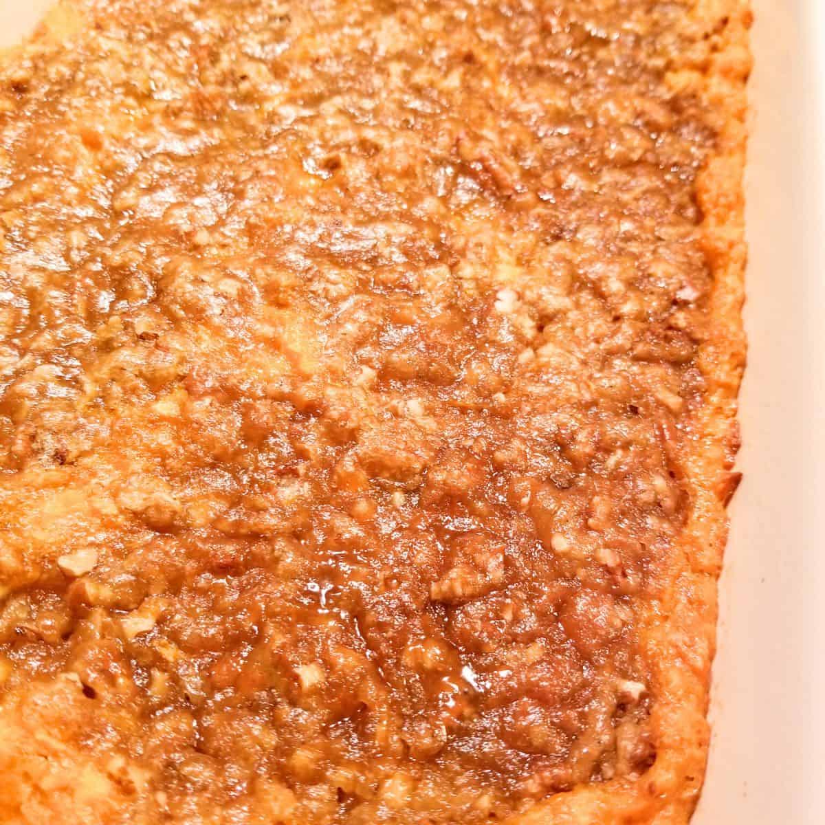 The baked casserole in a baking dish.