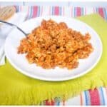 Cheesy Taco Rice in a white bowl