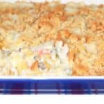 Veg-All Casserole in a blue dish.