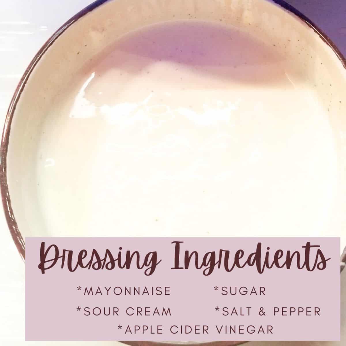 Dressing mixed in a bowl for the salad with text overlay.