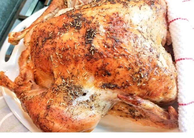 Cooked turkey on a serving platter.