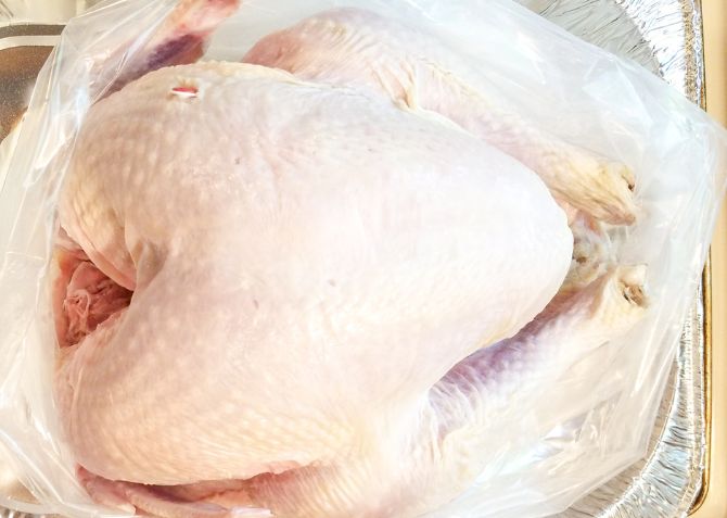 Washed and dried turkey in a bag.