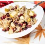 cranberry apple sausage stuffing in a bowl
