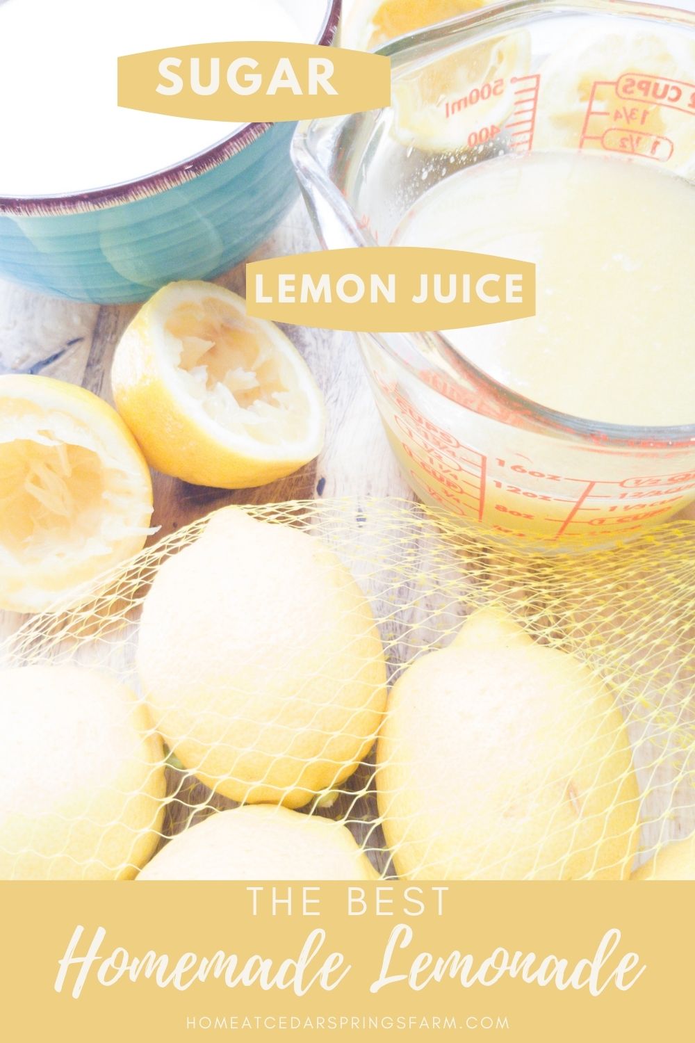 ingredients for homemade lemonade recipe with text overlay