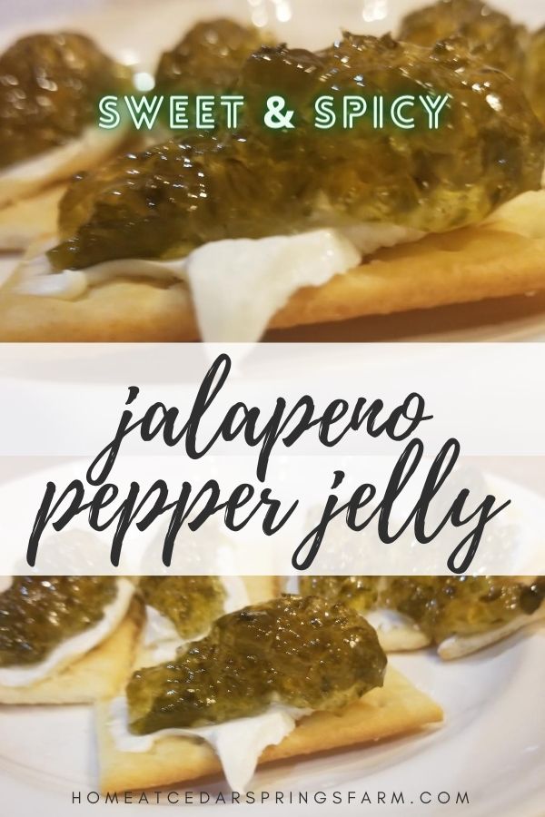 Jalapeno Pepper Jelly on a cracker with text overlay.