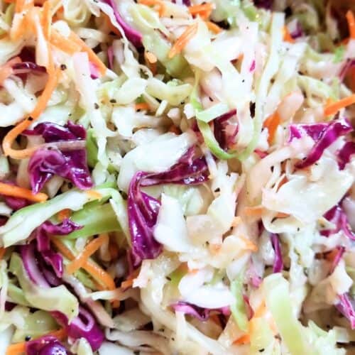 Vinegar coleslaw in a serving bowl.